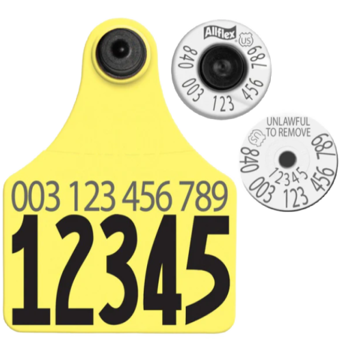 Allflex Global Large Numbered 1 Side Tag With Button - Tamperproof - Matched Set - USDA 840 HDX