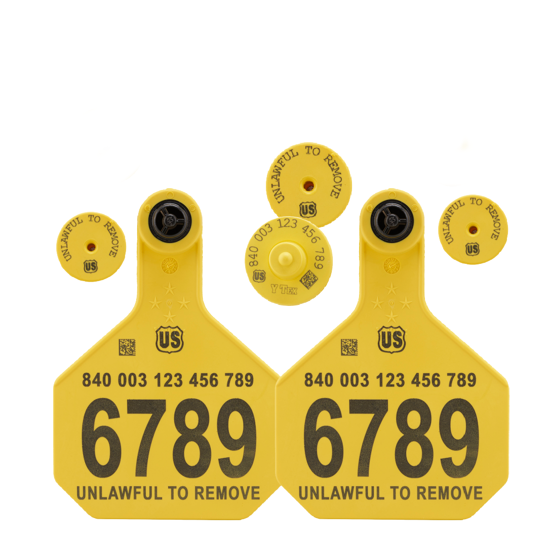 Y-Tex - Dairy Double - 2 AA Large 4* Numbered 1 Side Tags With Buttons - Tamperproof - Matched Set - FDX