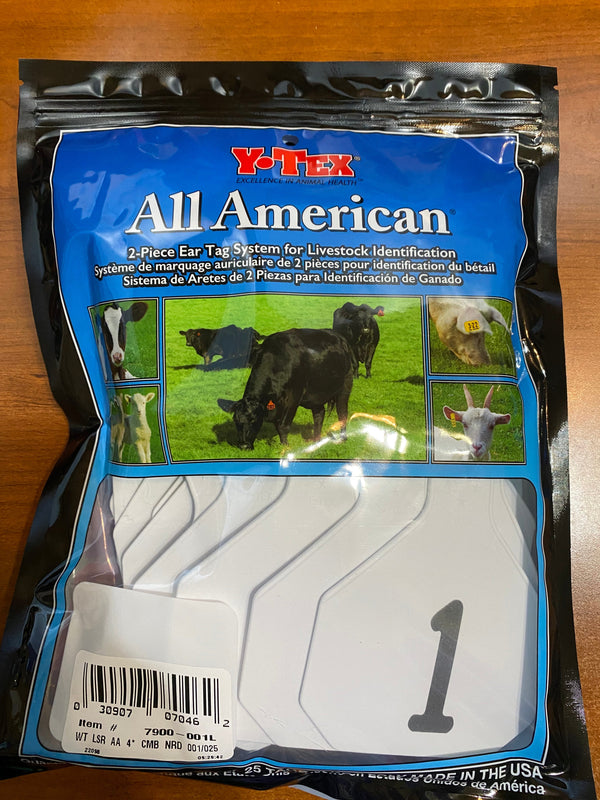 Y-Tex AA Bag of Large 4* Pre-Numbered Tags With Buttons (100/bag)